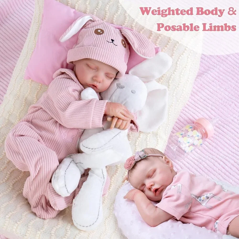 🆕18inch Soft Cloth Body Newborn Baby Poseable Limbs Pink Bella Doll Baby Girl